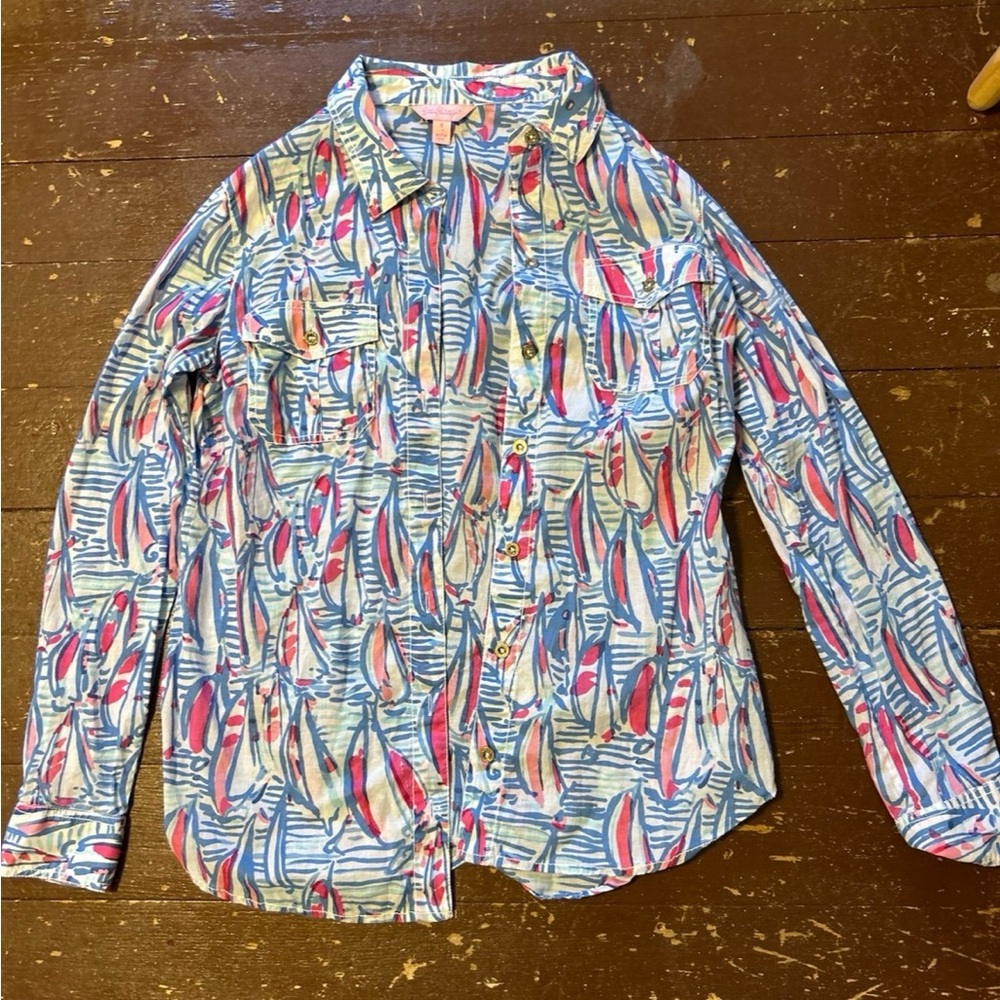 Lilly Pulitzer Multicolor Blouse with Pink and Blue Accents